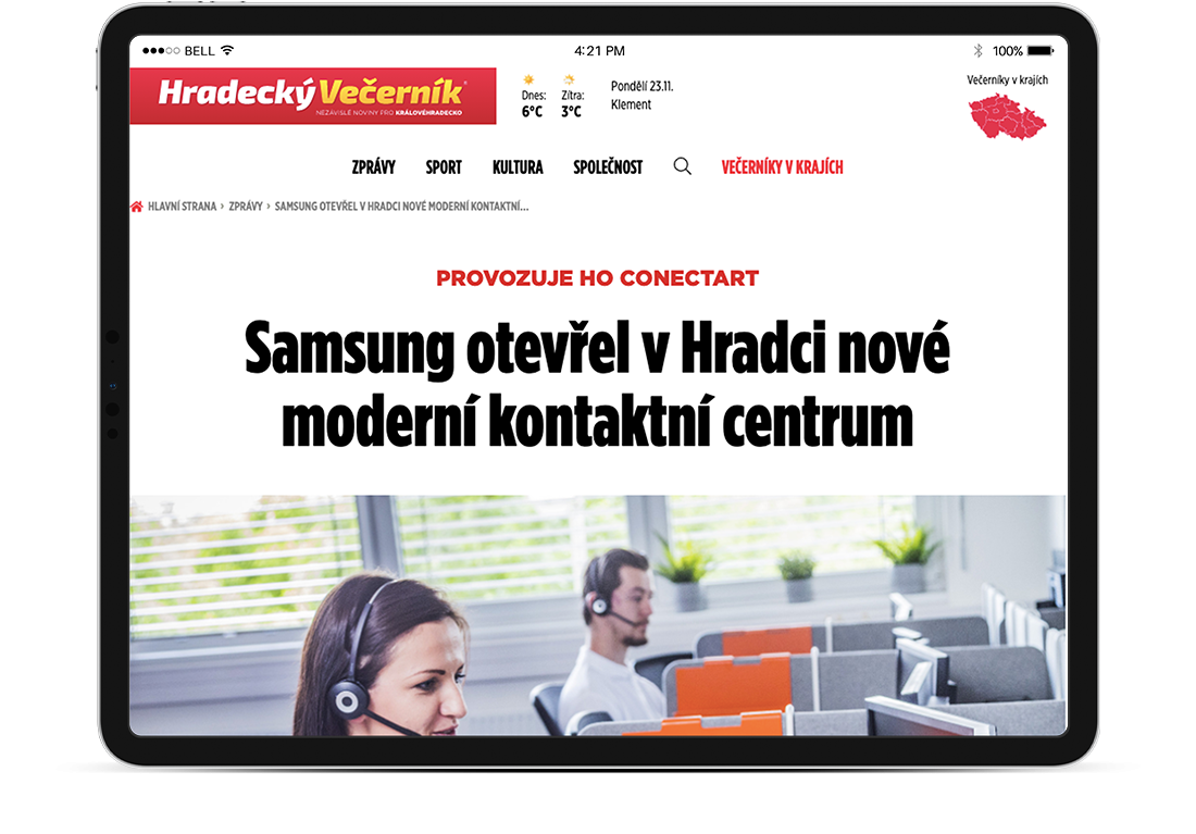 Když Samsung otevíral ve spolupráci s firmou Conectart moderní kontaktní centrum v Hradci Králové, napsali jsme o tom redaktorům z regionálních novin.
