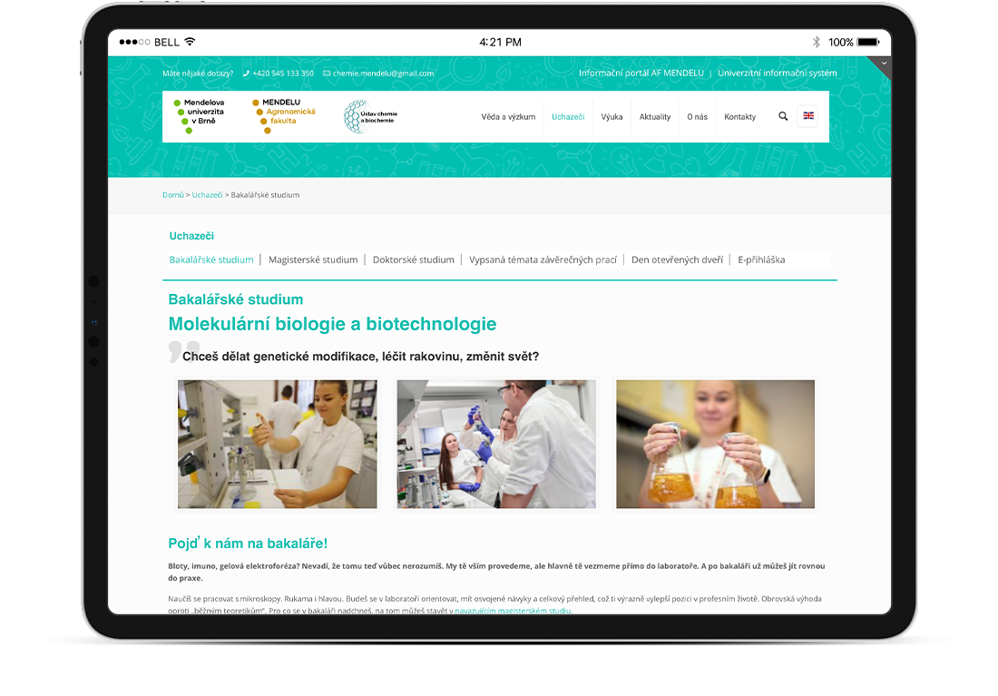 Ústavu chemie a biochemie Mendelovy univerzity v Brně jsme pomohli s přetextováním jejich webových stránek.